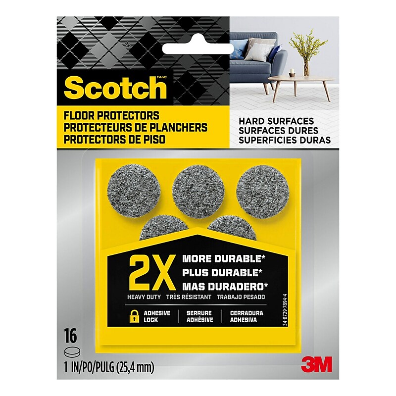 Scotch Heavy Duty Felt Floor Protectors, Gray, 16/Pack (SP872-NA) image 1