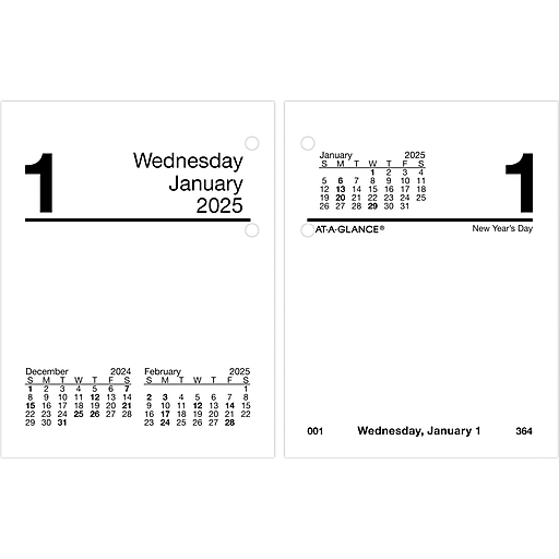 2025 ATAGLANCE 3.75" x 3" Daily Calendar Refill, White/Black (E91950