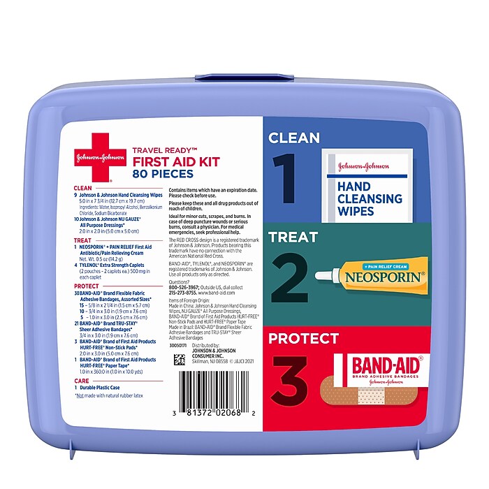 Johnson & Johnson Travel Ready Office First Aid Kit, 80 Pieces