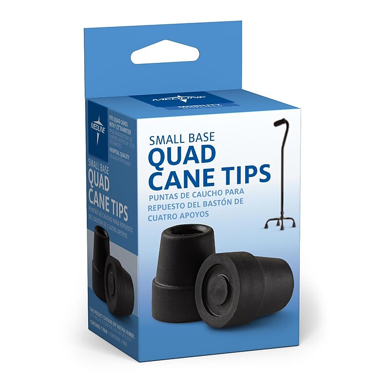 Medline Replacement Small Base Quad Cane Tips, 1/2", Black, 2/Box, 3 Boxes/Carton (MDS86424W) image 1