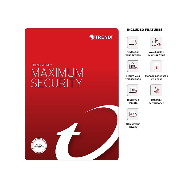 Trend Micro Maximum Security, 5 Users, 1-Year Subscription, Windows, Mac, Chrome, Android, iOS, Download (TRE021800G714) image 1