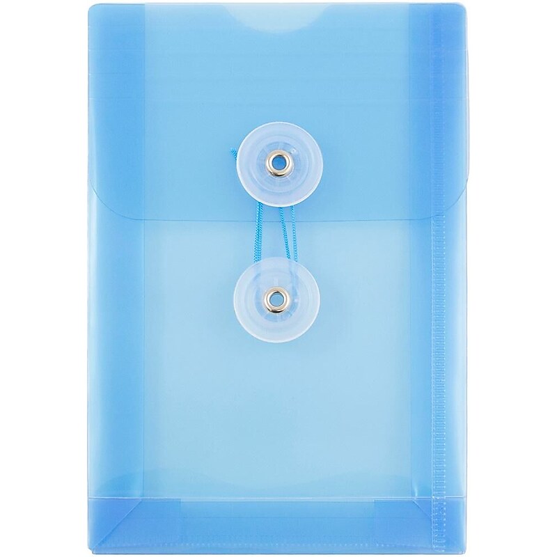 JAM Paper Premium Plastic Filing Envelope with Button & String Closure, 4 1/4" x 6 1/4", Blue, 3/Pack (473B1BUX3) image 1