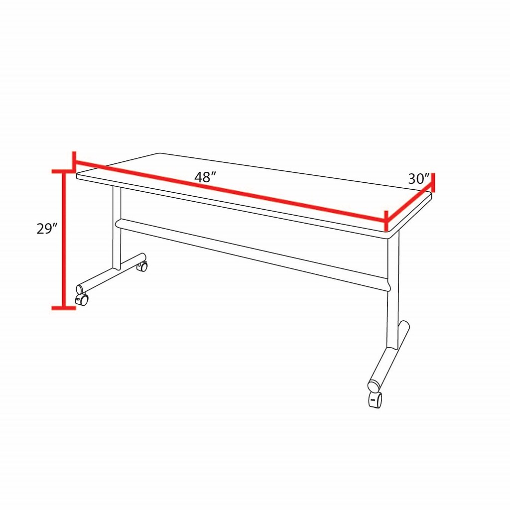 Technical drawing showing dimensions of the training table: 48 inches by 30 inches with 29 inch height