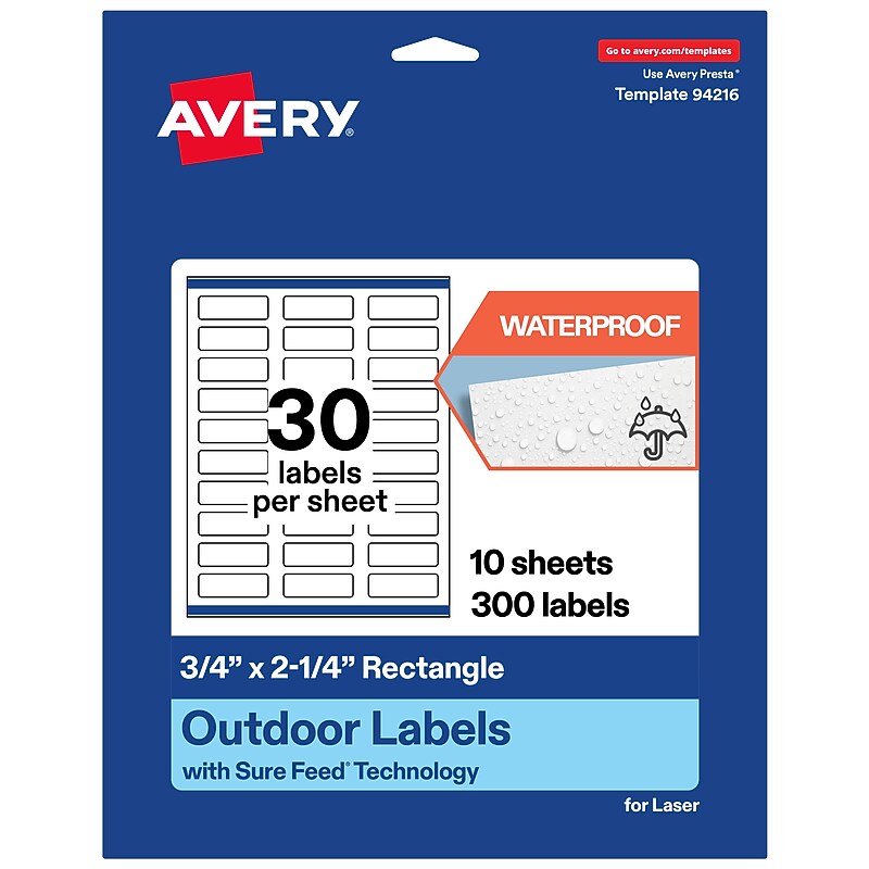 Avery Rectangle Laser Multipurpose Labels, 0.75" x 2.25", White, 300/Pack (19479399232) image 1