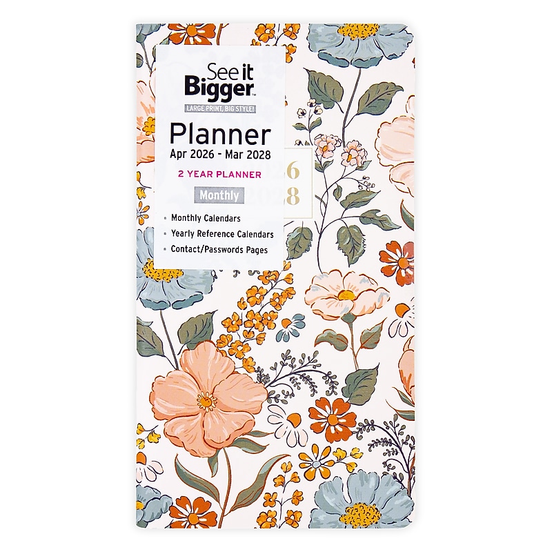 2026-2028 See It Bigger 6.75" x 3.75" Academic Year Monthly Planner, Paperboard Cover, Fashion Floral (90585) image 1