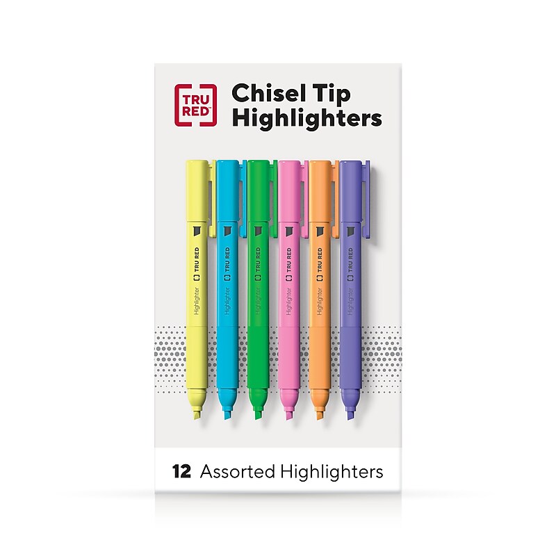 TRU RED™ Pocket Stick Highlighter with Grip, Chisel Tip, Assorted, 12/Pack (TR54586) image 1
