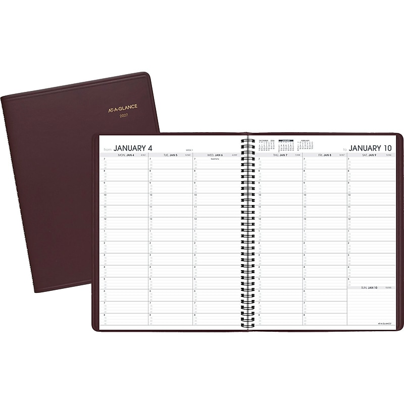 2027 AT-A-GLANCE 8.25" x 11" Weekly Appointment Book, Faux Leather Cover, Wine Stone (70-950-50-27) image 1