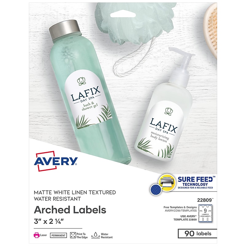 Avery Print-to-the-Edge Laser Arched Labels, 3" x 2 1/4", Textured White, 90 Labels/Pack (22809) image 1
