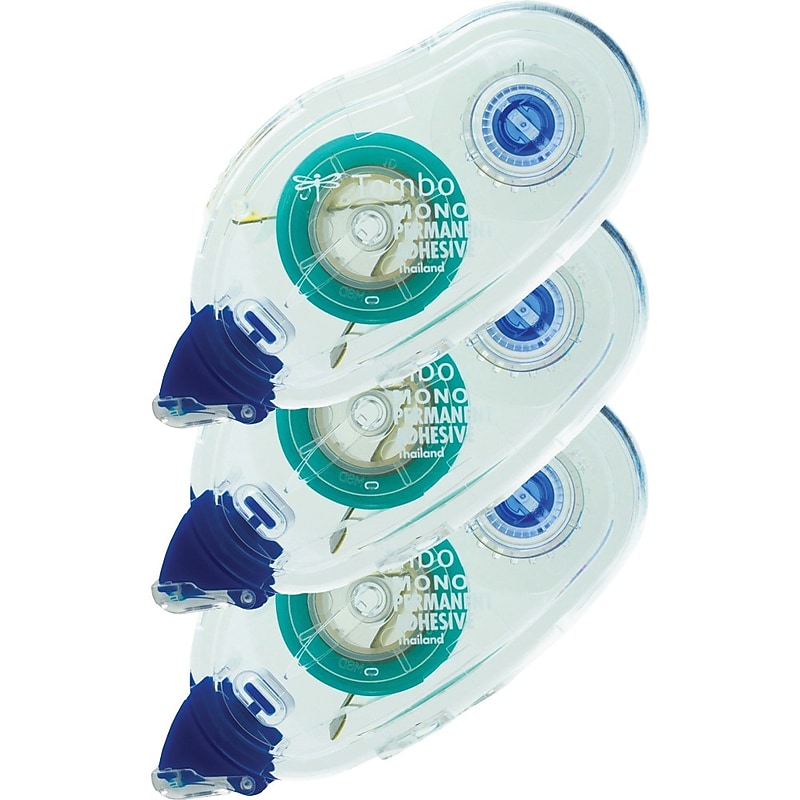 Tombow MONO Removable Glue Tape Runner Refill, 0.33" x 13 yds., Clear, 3/Pack (62207) image 1
