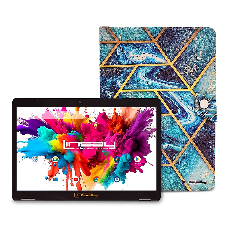 Linsay Octa Core 10.1" Tablet, 4GB RAM, 128GB Storage, Android 13, Bundled with Art and Ocean Case and Stylus Pen image 1