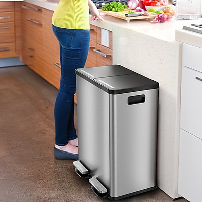 iTouchless SoftStep Stainless Steel Combo Step Pedal Kitchen Trash Can and Recycle Bin - Thumbnail 3