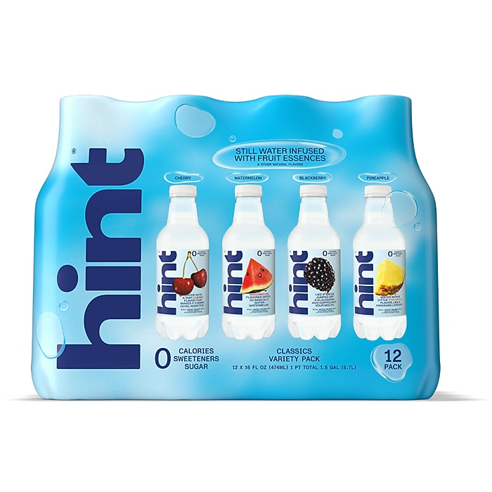Hint Starter Pack Flavored Water, 16 oz., 12 Bottles/Carton (00149