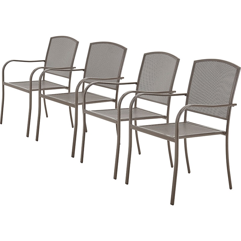 Global Industrial Outdoor Cafe Stacking Armchair, Steel Mesh, Bronze, 4/Pack (262084BZ) image 1
