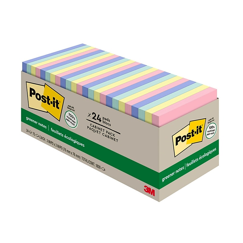 Post-it Recycled Notes, 3" x 3", Sweet Sprinkles Collection, 75 Sheet/Pad, 24 Pads/Pack (654R24CPAP) image 1