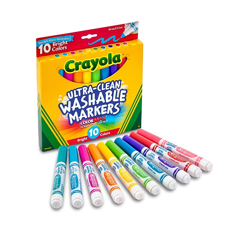 Crayola Ultra-Clean Washable Markers, Broad Tip, Assorted Colors, 10/Pack (58-7855) image 1