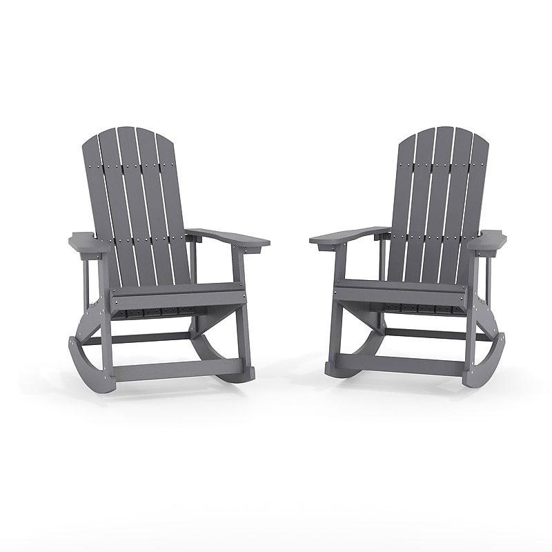 Flash Furniture Savannah All-Weather Poly Resin Wood Adirondack Rocking Chair, Gray, 2/Pack (JJC14705GY2) image 1