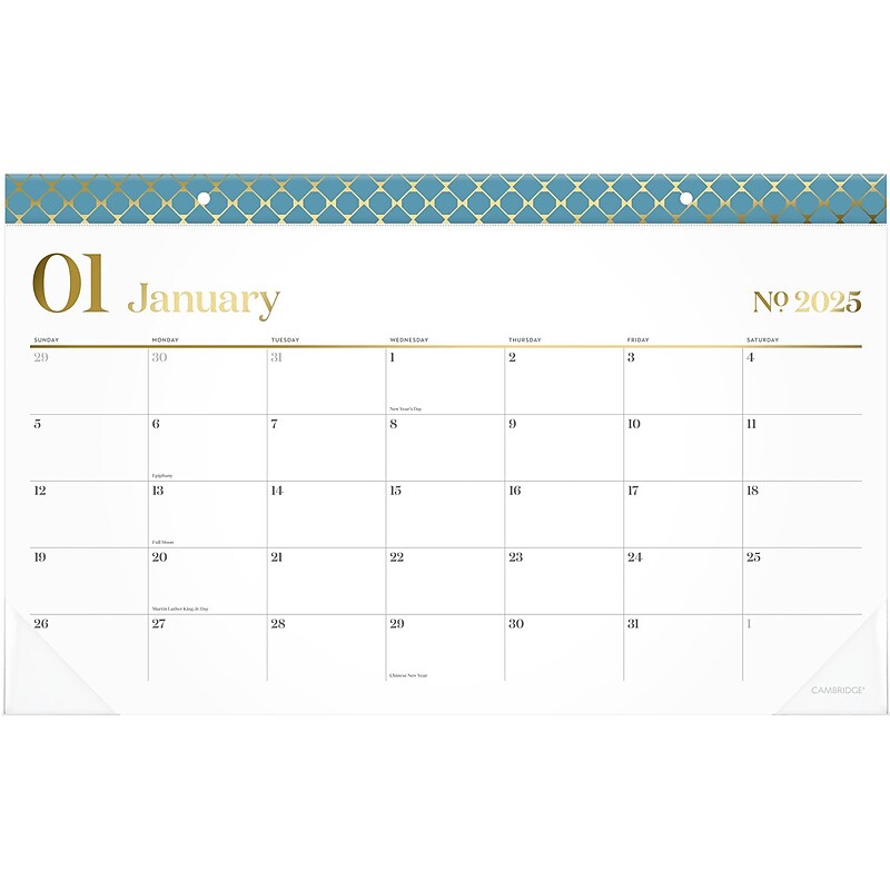 2025 Cambridge WorkStyle 17.75" x 11" Monthly Desk Pad Calendar, Seaside Blue (1606-705-12-25) image 1