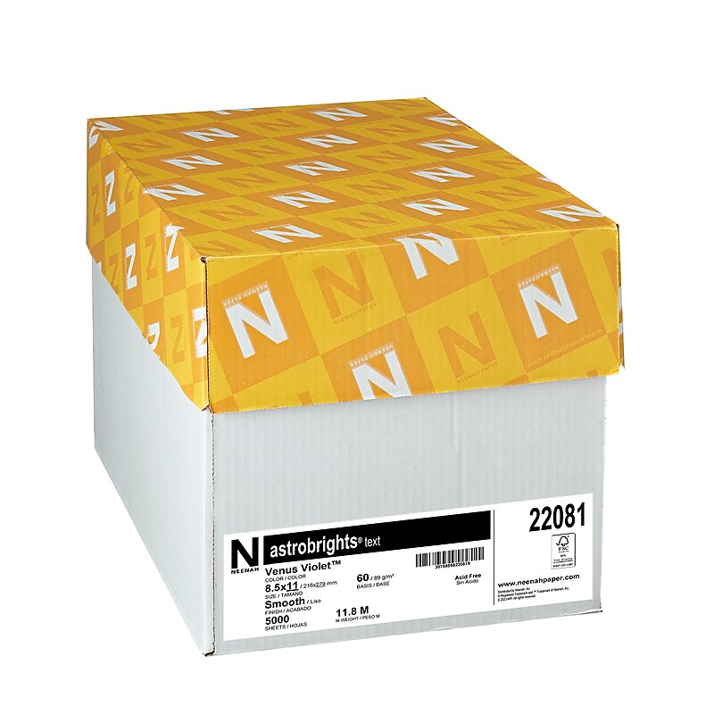 Astrobrights 8.5" x 11" Color Multipurpose Paper, 24 lbs., Venus Violet, 500 Sheets/Ream, 10/Ream (WAU22081CT) image 1