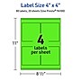 Avery Laser/Inkjet Multipurpose Square Labels, 4" x 4", Neon Green, 80/Pack (94100)~#|#~29F28E5F-4B60-4B84-810AC5FE9F2A74AA_sc7