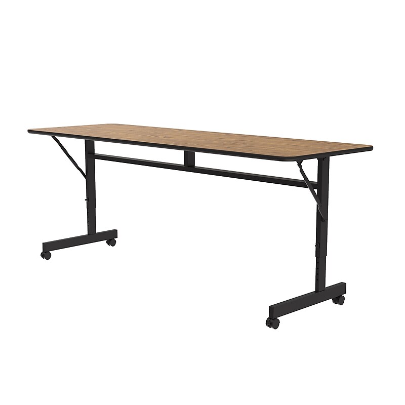 Correll Econoline 60"W x 24"D Adjustable Foldable Training Room Table, Laminate, With Wheels, Medium Oak (FTM2460TF06) image 1