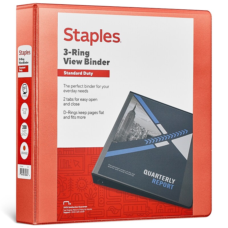 Staples 1 1/2" 3-Ring View Binder, D-Ring, Orange (26442-CC) image 1