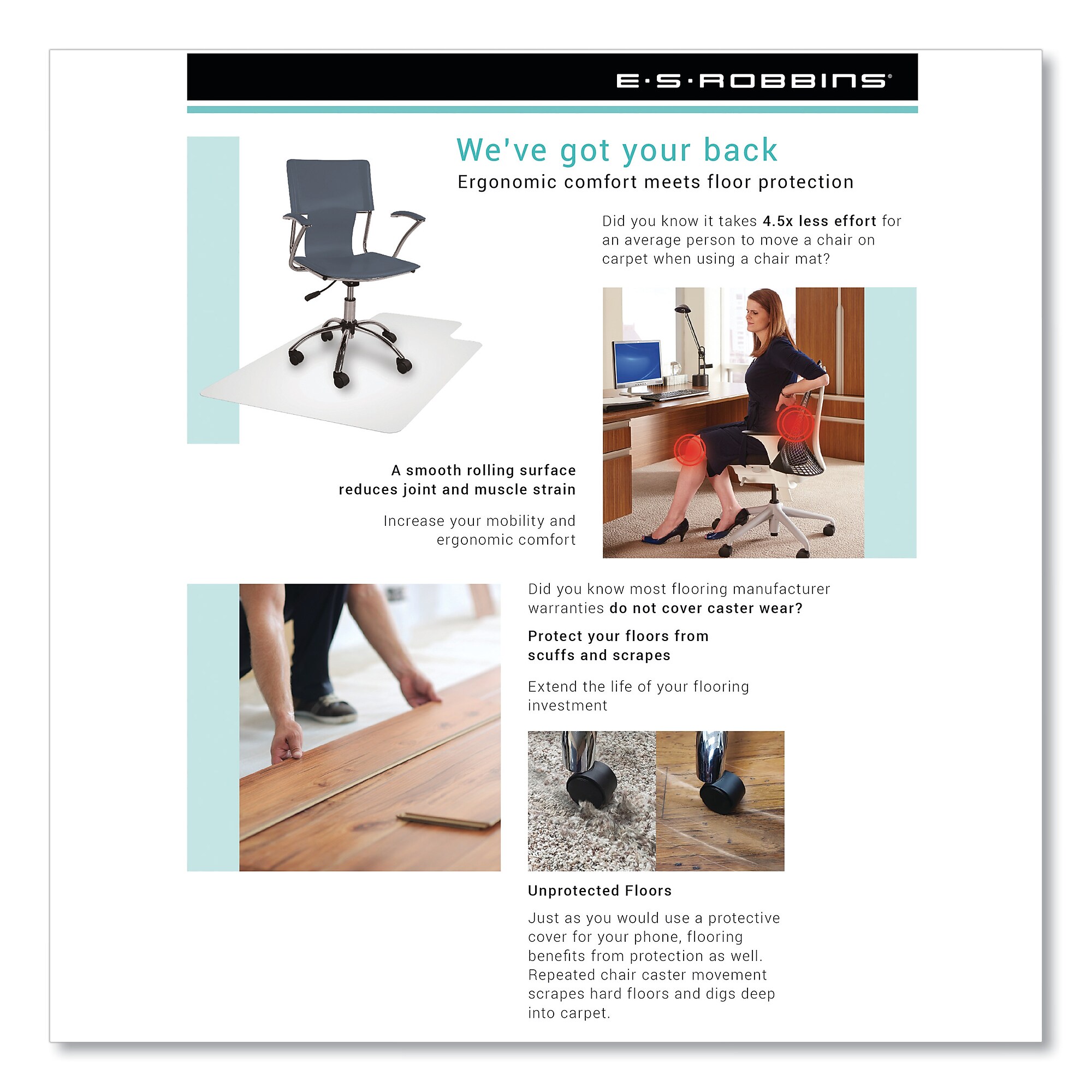 ES Robbins EverLife Hard Floor Chair Mat with Lip, 66″ x 60″, Clear (ESR132775) Sansujyuku sansujyuku.com