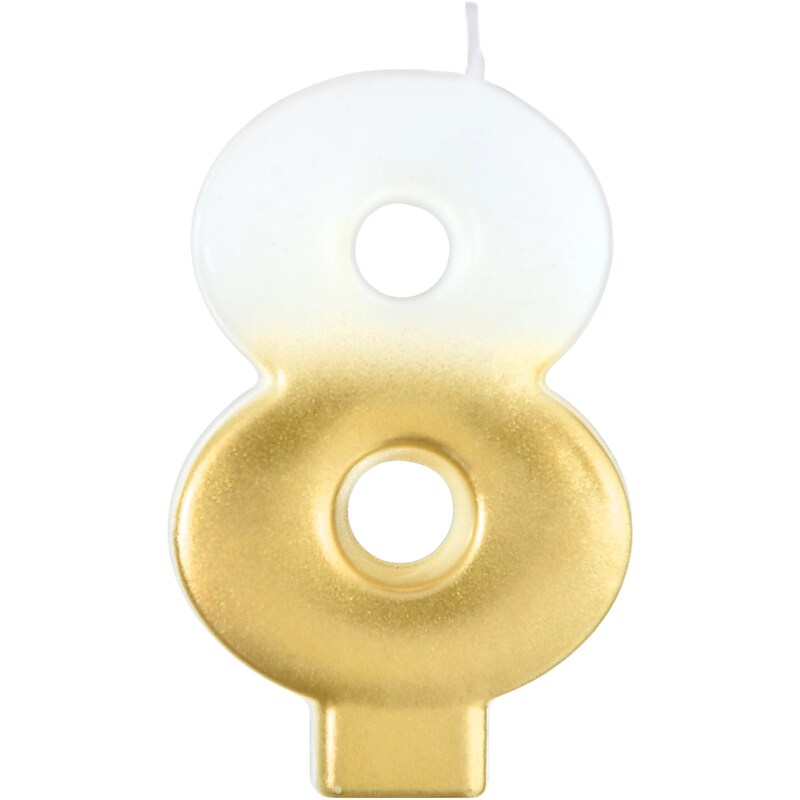 Party City Number 8 Birthday Candle, White/Gold (AM171072) image 1