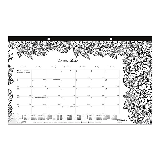 2025 Blueline DoodlePlan Botanica 17.75" x 10.88" Monthly Coloring Desk