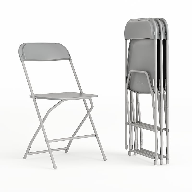 Flash Furniture HERCULES Plastic Folding Chair, Grey, 4/Pack (4LEL3GREY) image 1