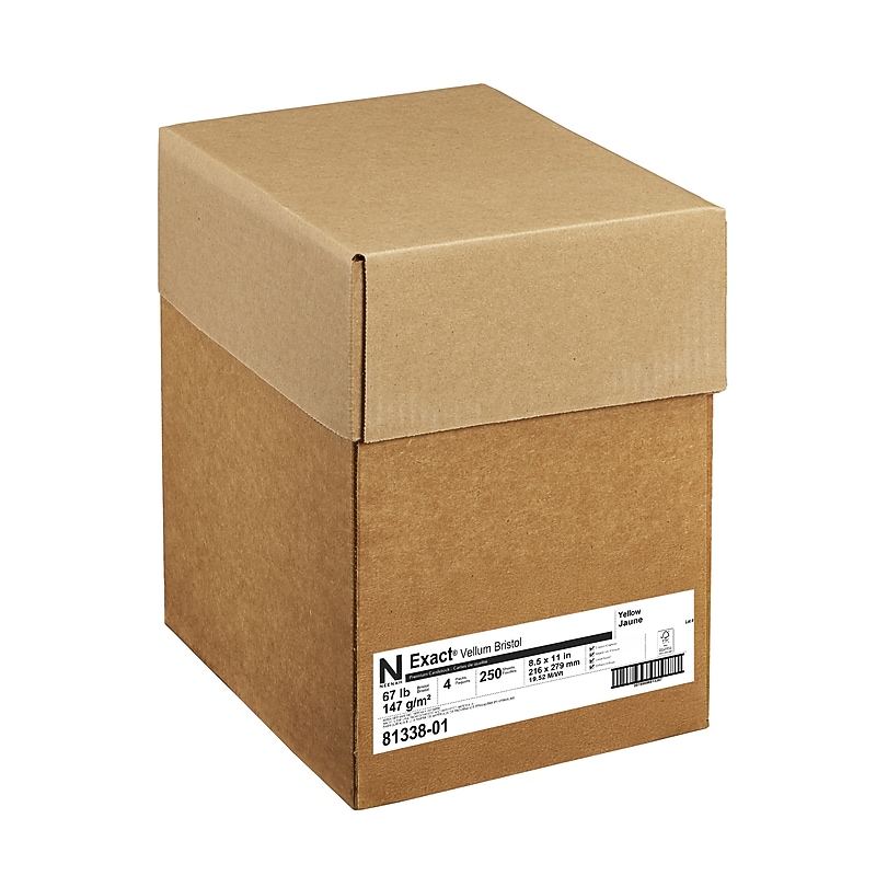 Exact Vellum Bristol 8.5" x 11" Color Cardstock Paper, 67 lbs., Canary, 250 Sheets/Ream, 4/Ream (81338-01) image 1