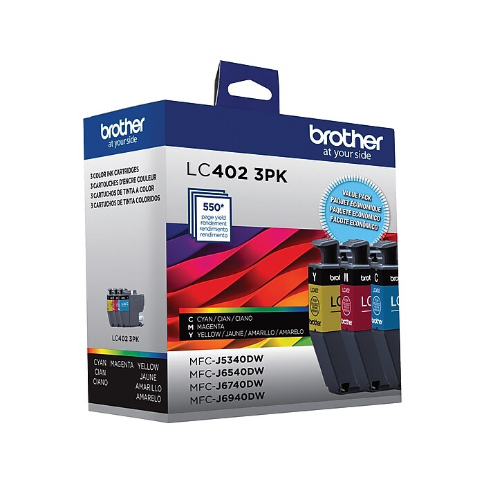 Brother LC402 Assorted Colors Standard Yield Ink Cartridges, 3