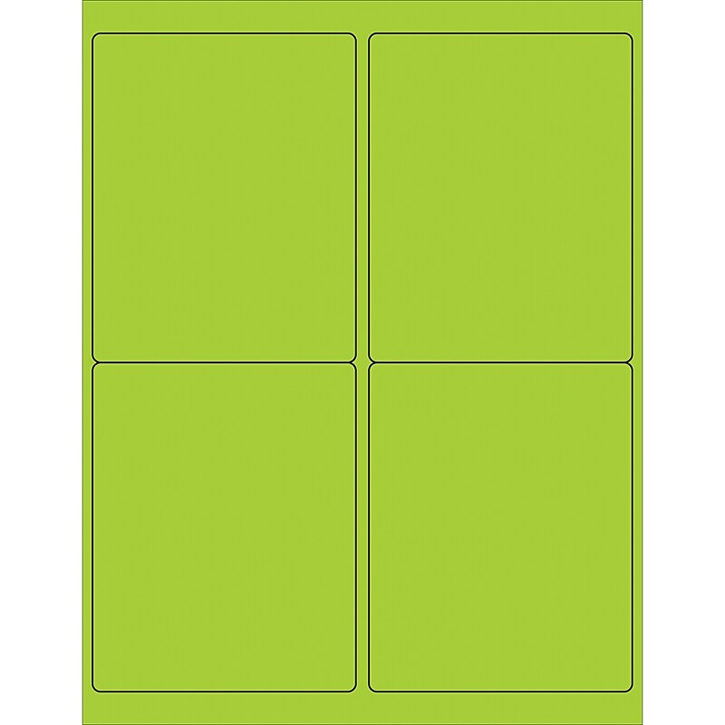 Tape Logic Rectangle Laser Labels, 4" x 5", Fluorescent Green, 400/Case (LL181GN) image 1
