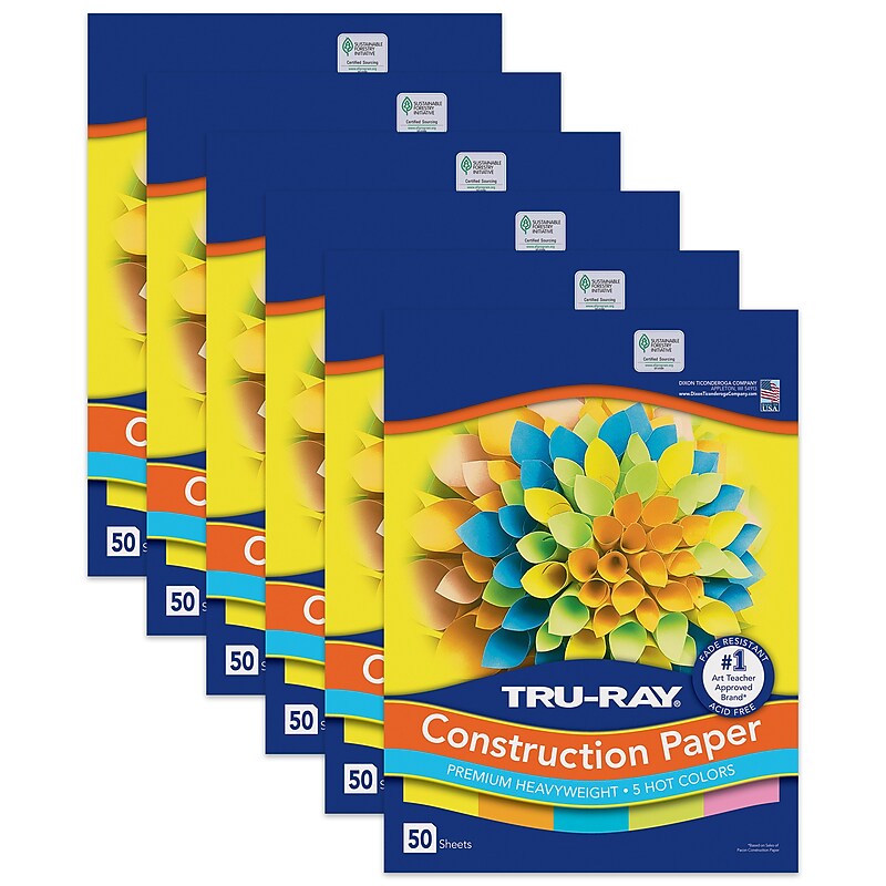 Tru-Ray 9" x 12" Construction Paper, Assorted Colors, 50 Sheets/Pack, 6 Packs/Bundle (PAC6596) image 1