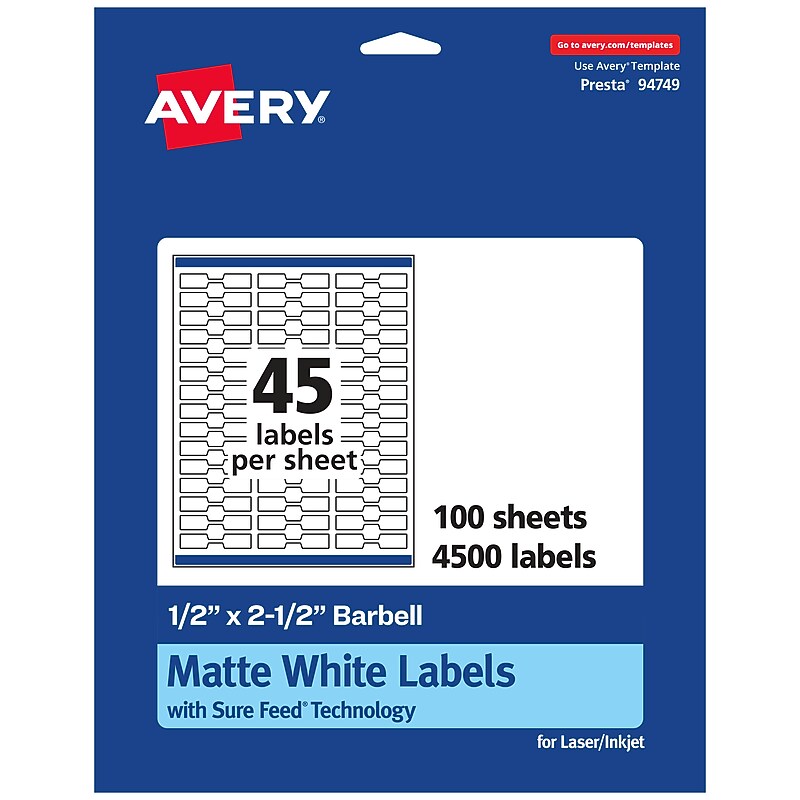 Avery Laser/Inkjet Multipurpose Labels, 2.5"  x 0.5", Matte White, 4500/Box (94749) image 1