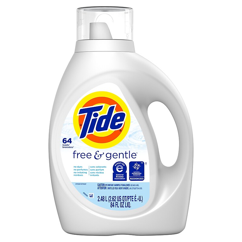 Tide Free & Gentle HE Liquid Laundry Detergent, 64 Loads, 84 oz., CASE PACK 4 (12144CT) image 1