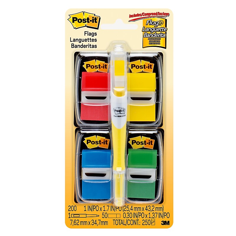 Post-it Flags Value Pack, .94" Wide, Assorted Colors, 200 Flags/Pack plus Flag + Highlighter (680-RYBGVA) image 1