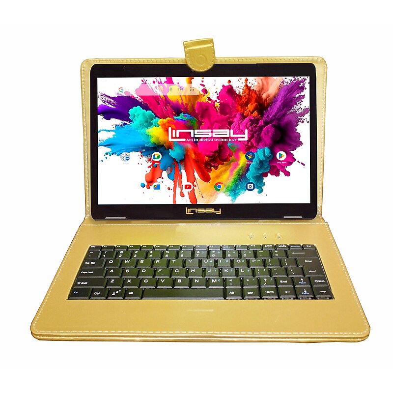 Linsay Octa Core 10.1" Tablet, 4GB RAM, 128GB Storage, Android 13, Bundled with Golden Keyboard and Stylus Pen image 1