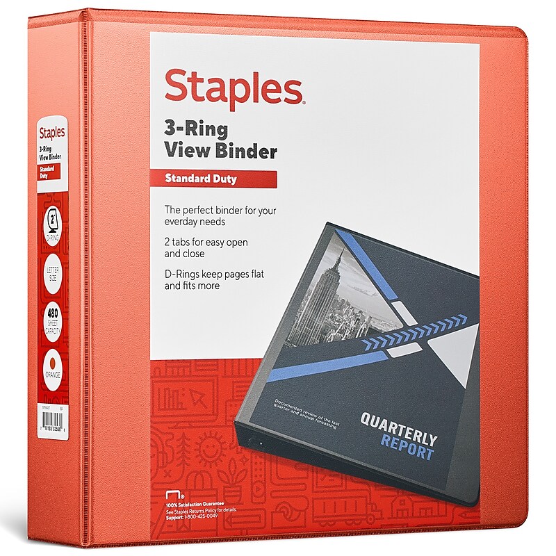 Staples 2" 3-Ring View Binder, D-Ring, Orange (26446-CC) image 1