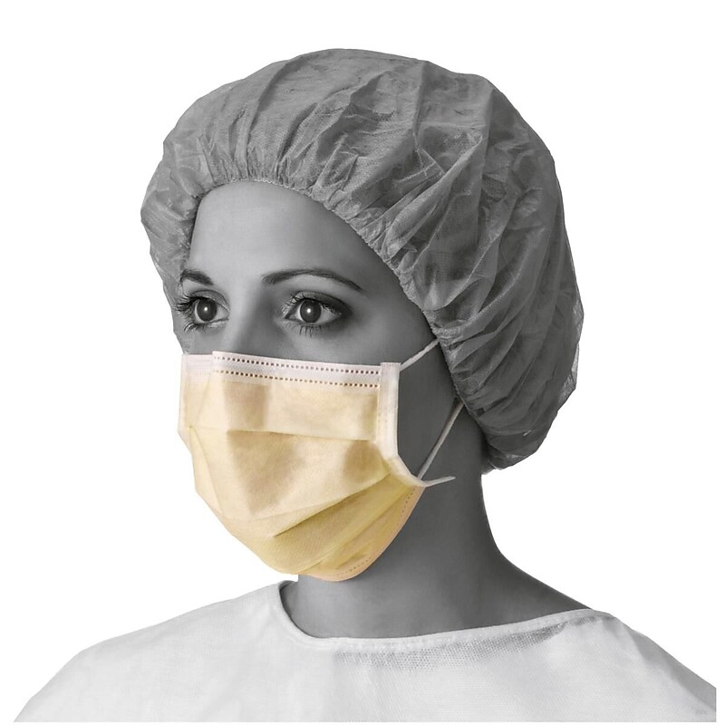 Medline Disposable ASTM Level 1 Procedure Face Masks with Earloops, Yellow, 50/Box (NON27120H) image 1