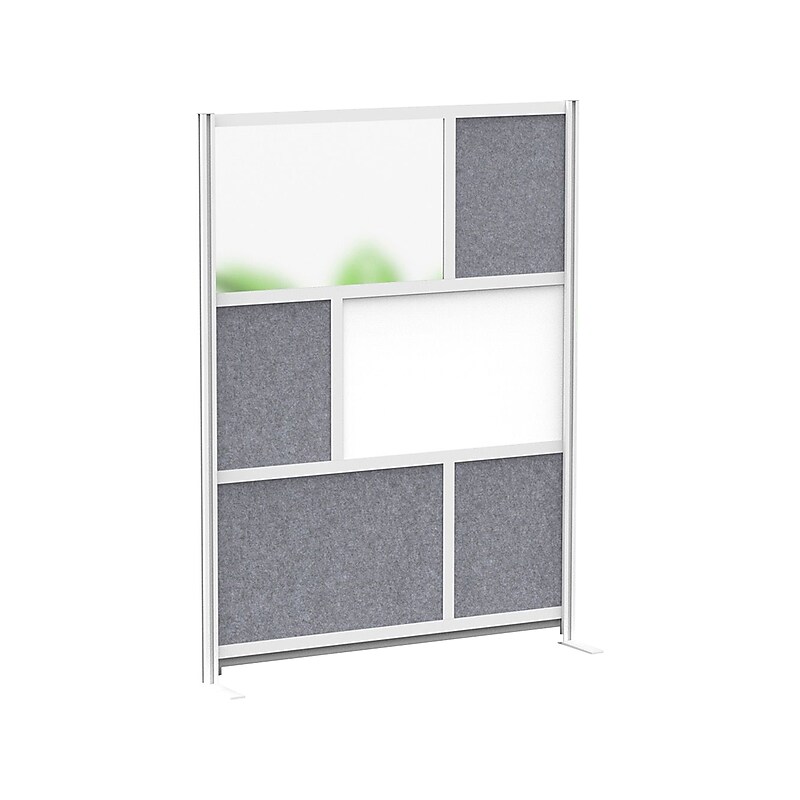 Luxor Workflow Series 6-Panel Freestanding Modular Room Divider System Starter Wall with Whiteboard, 70"H x 53"W, Gray/Silver image 1