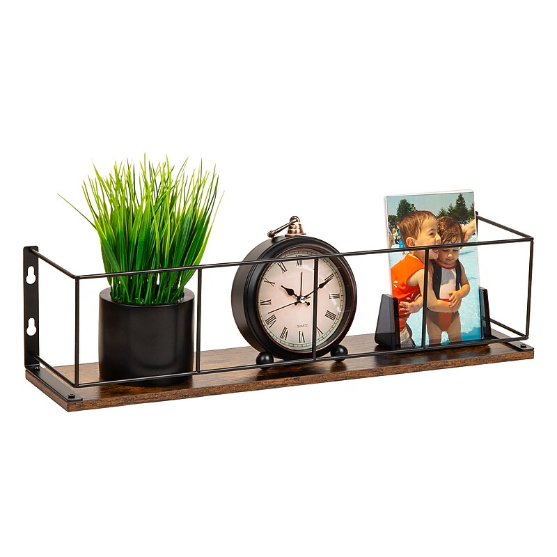 Mind Reader Metal Mounted Desktop Shelf , 5" x 4.62" x 19.6", Brown (SHELF-BRN) image 1