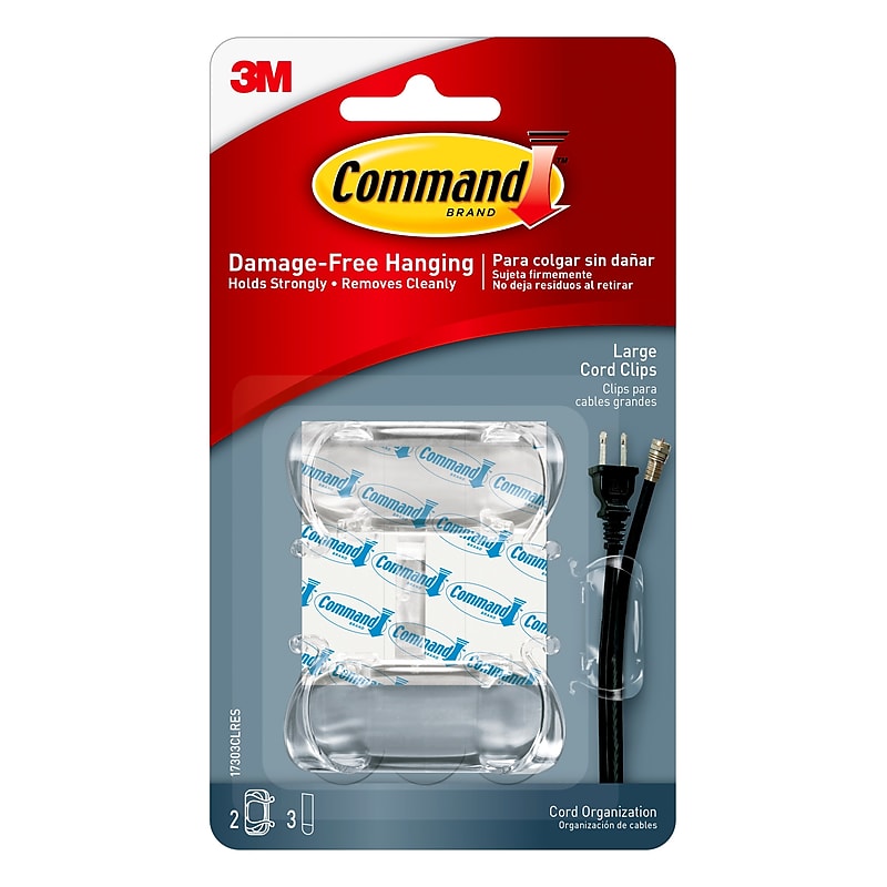 Command Clear Large Cord Clips, 2 Clips, 3 Strips (17303CLRES) image 1