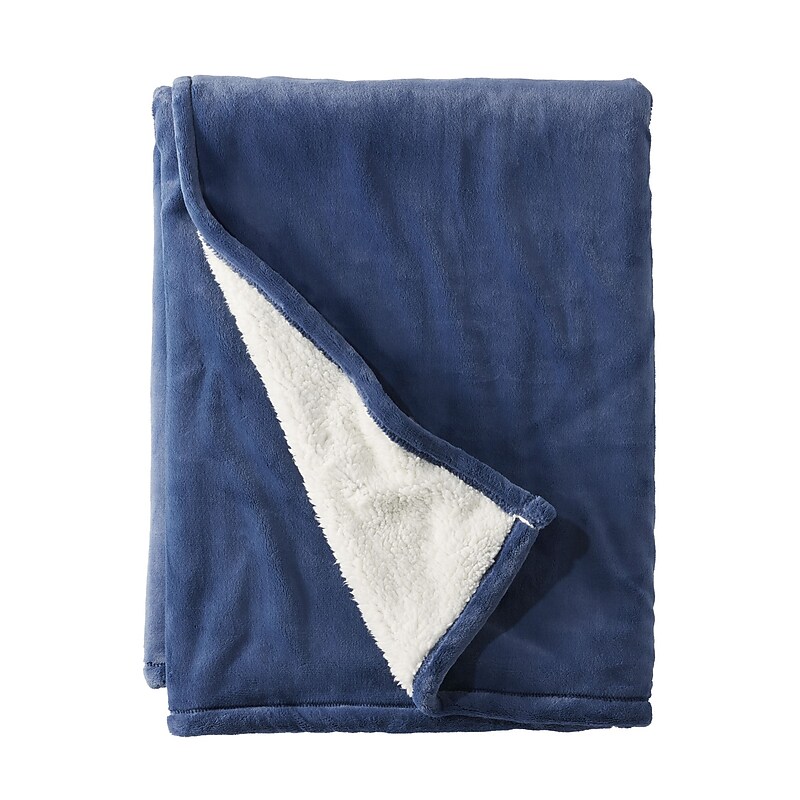 L.L.Bean Wicked Plush Sherpa Throw, Large, Deep Blue (1000078509) image 1