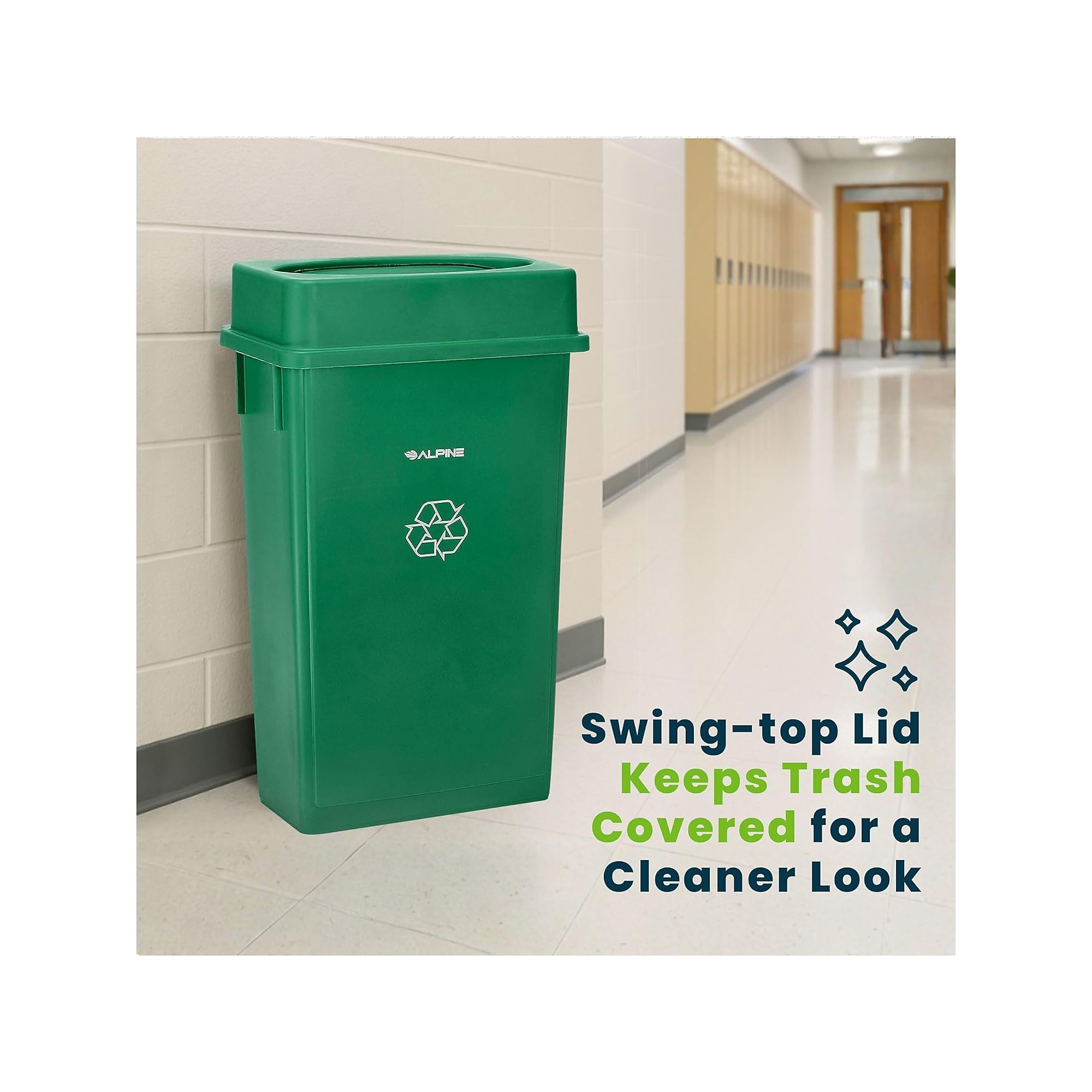 Alpine Industries Polypropylene Recycling Bin with Lid and Dolly, 23 Gallon, Green (ALP477-GRN1-PKD) Sansujyuku sansujyuku.com