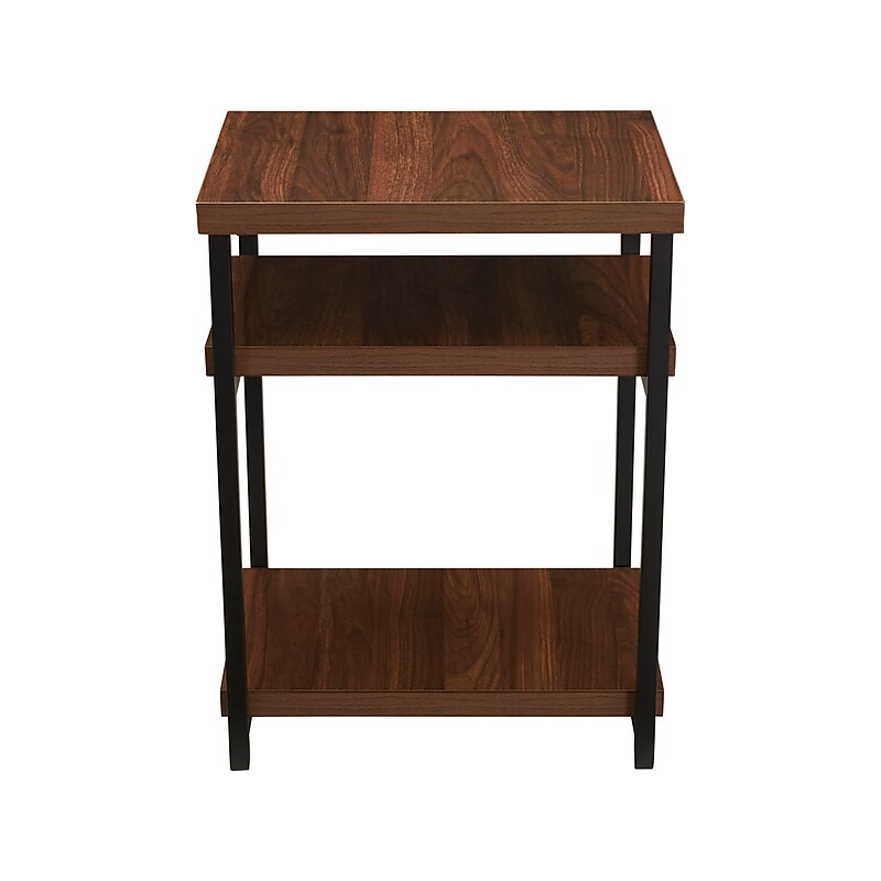Household Essentials Jamestown 17.9"W x 17.5"D Laminate Side/End Table, 2 Shelves, Mid-Century Walnut/Black (8122-1) image 1