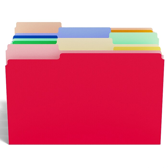 Staples File Folders, 1/3-Cut Tab, Letter Size, Assorted, 100/Pack
