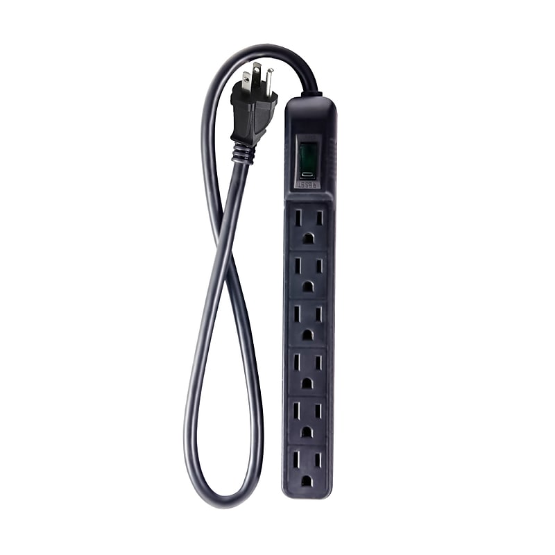 GoGreen Power 6 Outlet Mini Surge Protector, 2' cord, Black (GG-16103MINBK) image 1