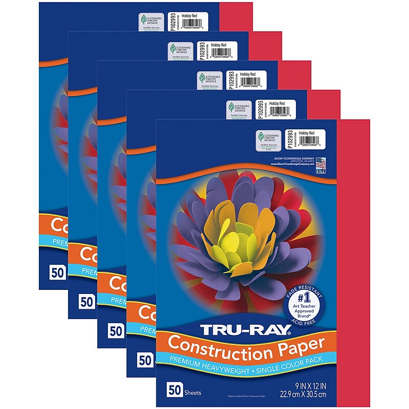 Tru-Ray 9" x 12" Construction Paper, Holiday Red, 50 Sheets/Pack, 5 Packs/Bundle (PAC102993-5) image 1
