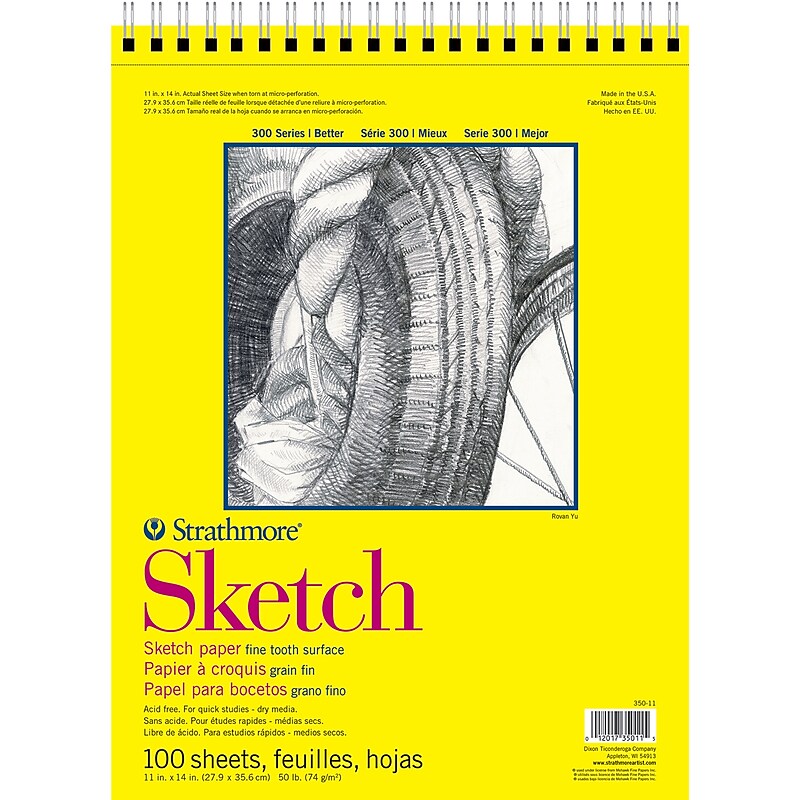 Strathmore 300 Series 11" x 14" Wire Bound Sketch Pad, 100 Sheets/Book, 3/Bundle (STT3501103-3) image 1