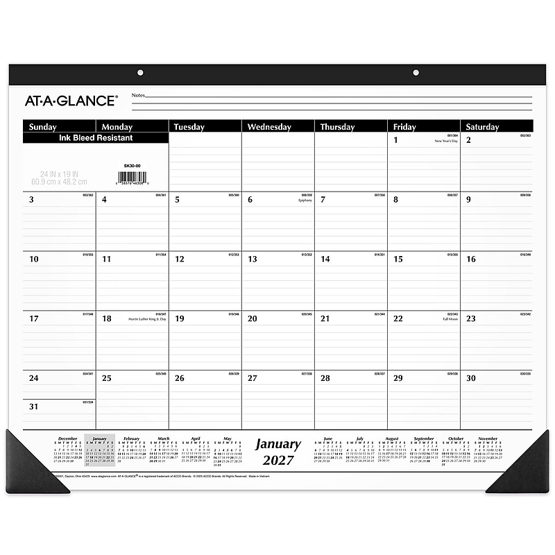 2027 AT-A-GLANCE 24" x 19" Monthly Desk Pad Calendar, White/Black (SK30-00-27) image 1